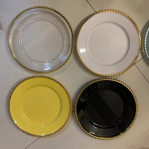 圆形33厘米13英寸高品质金银边缘晚餐塑料充电板婚礼活动透明板