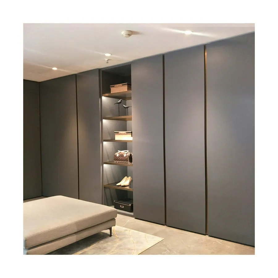 Armário de madeira com porta deslizante para quarto, novo design, guarda-roupas de parede
