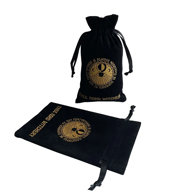 Custom Design Black Velvet Kordel zug Parfüm Taschen für die Verpackung Kosmetik mit Gold Logo