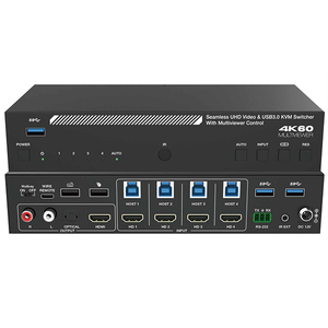 4K60hz 18Gbps Seamless 4X1 HDMI <strong>KVM</strong> <strong>Switch</strong> Quad Multi-viewer with USB3.0 RS232 Control Support <strong>8</strong> Display Modes