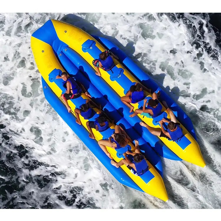 Il doppio tubo 10 persone può trascinare il giocattolo gonfiabile del gioco dell'acqua della barca di banana del pesce volante gonfiabile