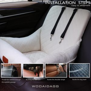 Beige tali kursi mobil anjing kain Ultra lembut tali yang dapat diatur mudah dipasang 2 kantong penyimpanan tali pengaman untuk anjing kecil - Product Image 2