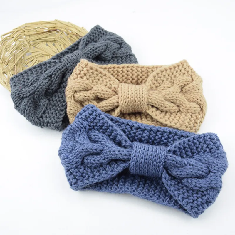 Ikat kepala Boho ikat rambut simpul lebar ikat kepala elastis Turban musim dingin hangat modis Crochet rajutan pita ikat rambut