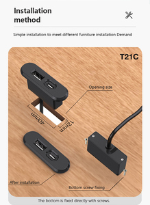 Productos baratos, enchufe de tamaño mini, entrada de CC USB, enchufe de carga USB tipo C de escritorio integrado para muebles - Product Image 6