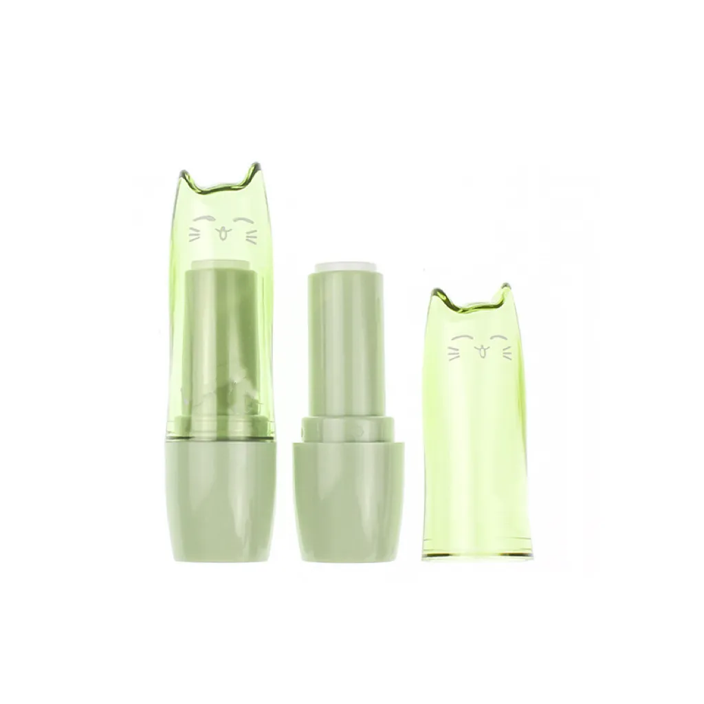Punto lindo gato verde de dibujos animados DIY lápiz labial tubo vacío lápiz labial tubo 12,1mm Tubo de lápiz labial