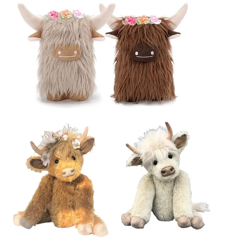 2023Cross-Border Neues Produkt Highland Cow Sitting Haltung Simuliert die Scottish Highland Cattle Animal Plüsch puppe Long Hair Cow