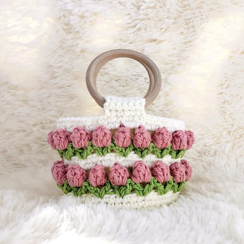 Dễ Thương Mini Cô Gái Ví Tulip Top-Xử Lý Crochet Handmade Dệt Nhỏ Tote Túi Cho Phụ Nữ