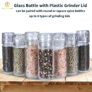 Üretici toplu 80ml 100ml 120ml cam değirmen şişe baharat ambalajlı kavanoz tuz ve biber değirmeni <span class=keywords><strong>PC</strong></span> plastik taşlama kapağı