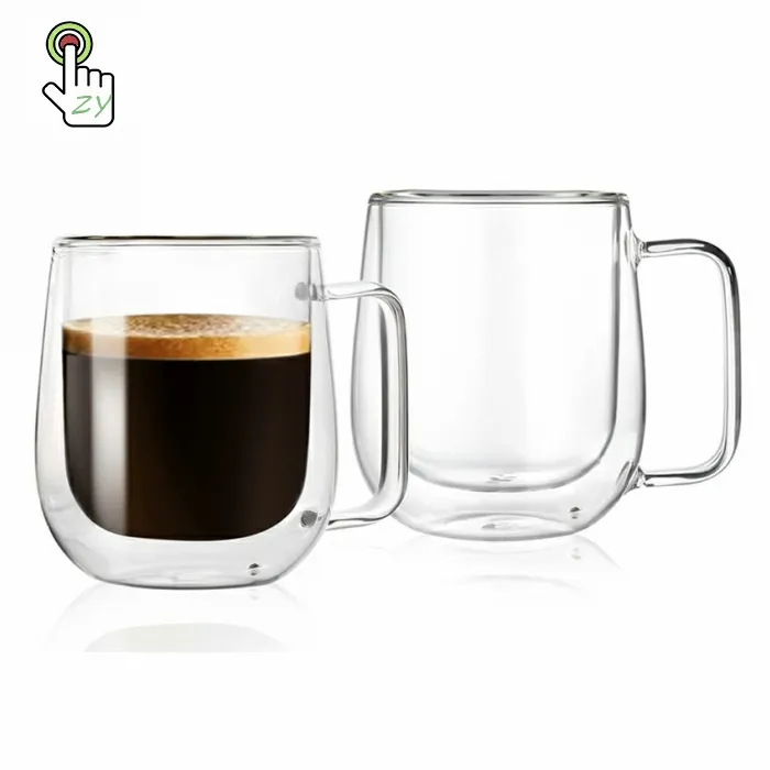 Taza de café en forma de corazón de doble pared, taza de café de vidrio de borosilicato transparente con mango, Espresso de té, venta al por mayor