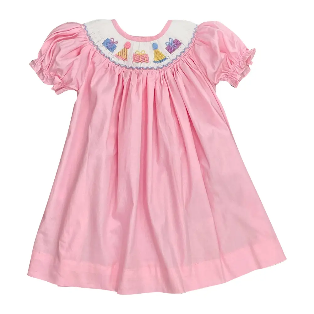 Crianças roupas tendência bebê infantil criança algodão Smocked vestido aniversário vestido manga curta menina vestidos