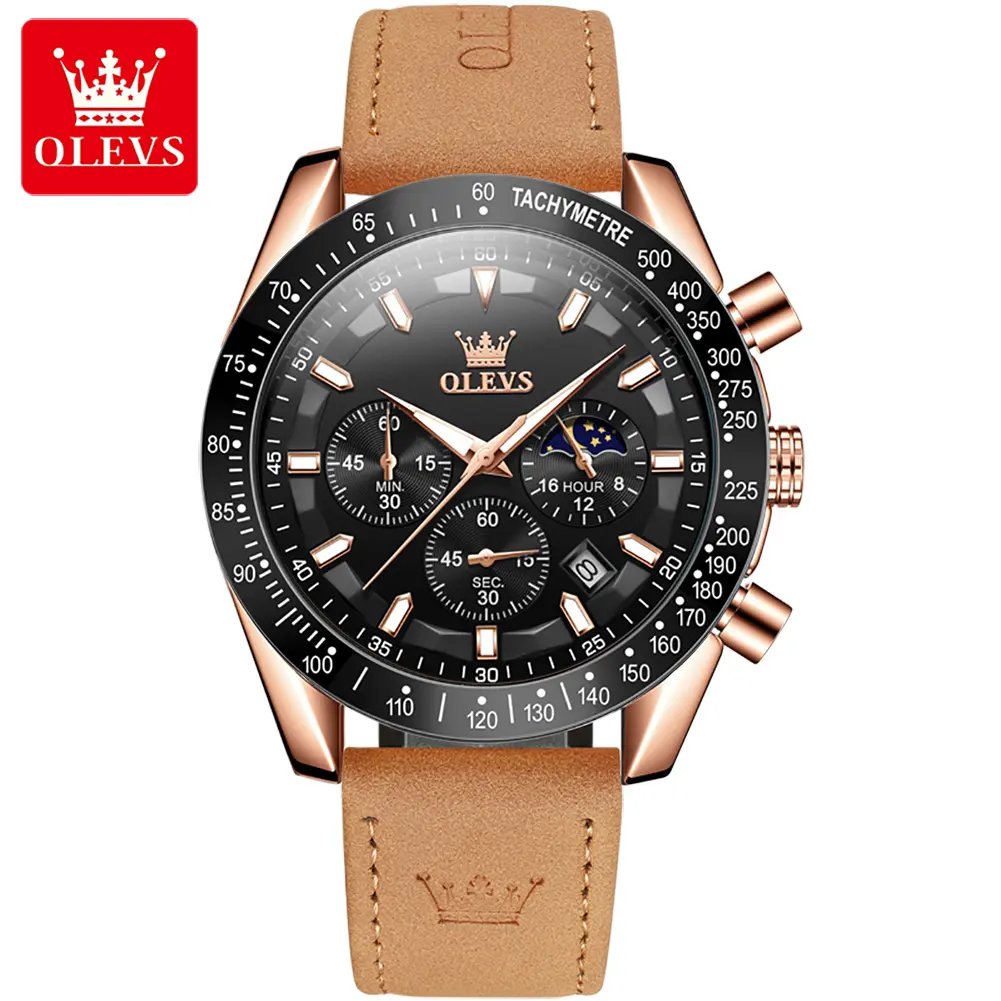 Olevs relógio de quartzo para homens, relógios masculinos personalizados, moonphase, relógio digital multifuncional, esportivo, à prova d'água, 995