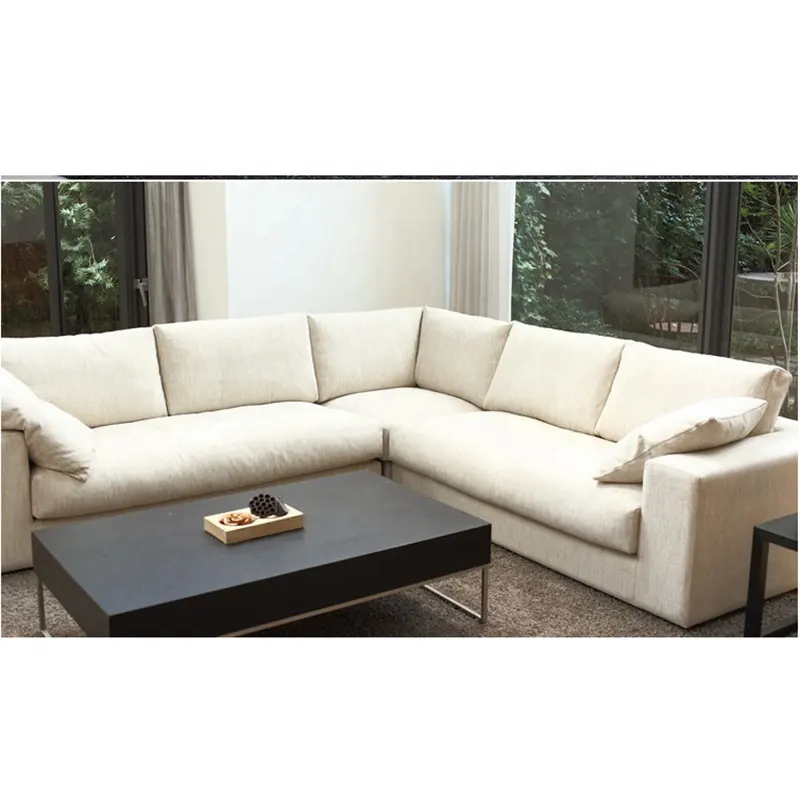 Nova sala de estar moderna sofá de tecido, sofá de tecido em formato de u