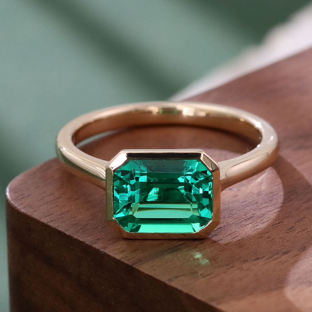 Bague en or plaqué jaune 925 avec pierre précieuse de laboratoire