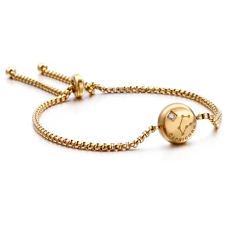 Vente en gros Bracelet du zodiaque Acier au titane Plaqué or Constellations du zodiaque Horoscope Astrologie Bracelet réglable pour femme