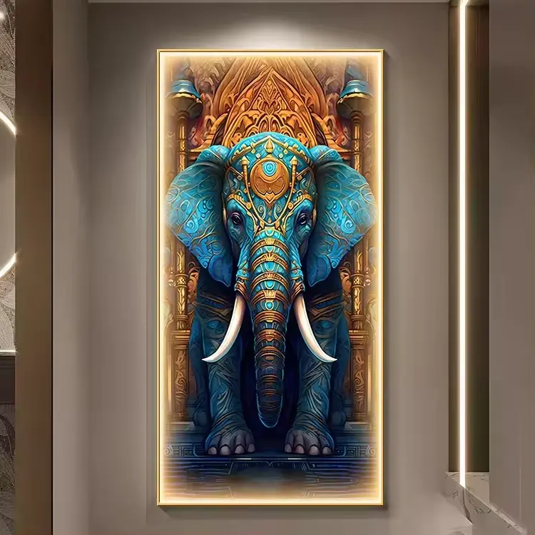 Peinture Éléphant de Luxe Moderne LED Art Mural Décoration Maison Art Moderne Grande Peinture Encadrée Art Mural Peinture Décorative