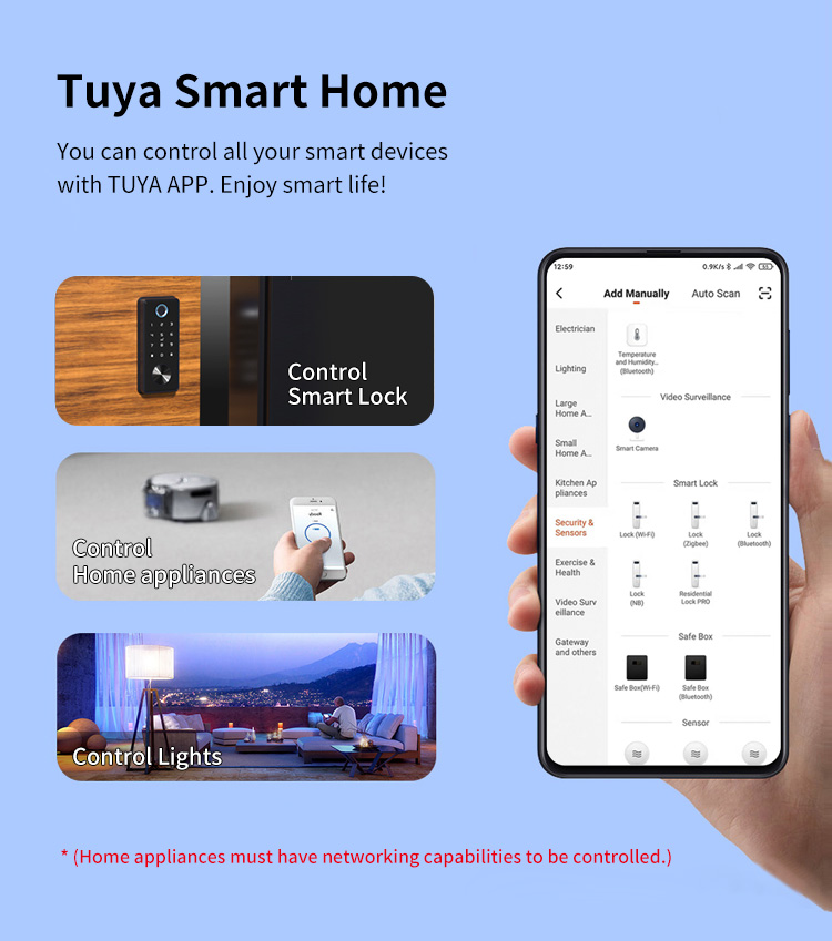 Tediton Smart Fingerprint Deadbolt Lock Tuya APP WIFI Keypad Mechanical Key Combination Deadbolt Smart Lock