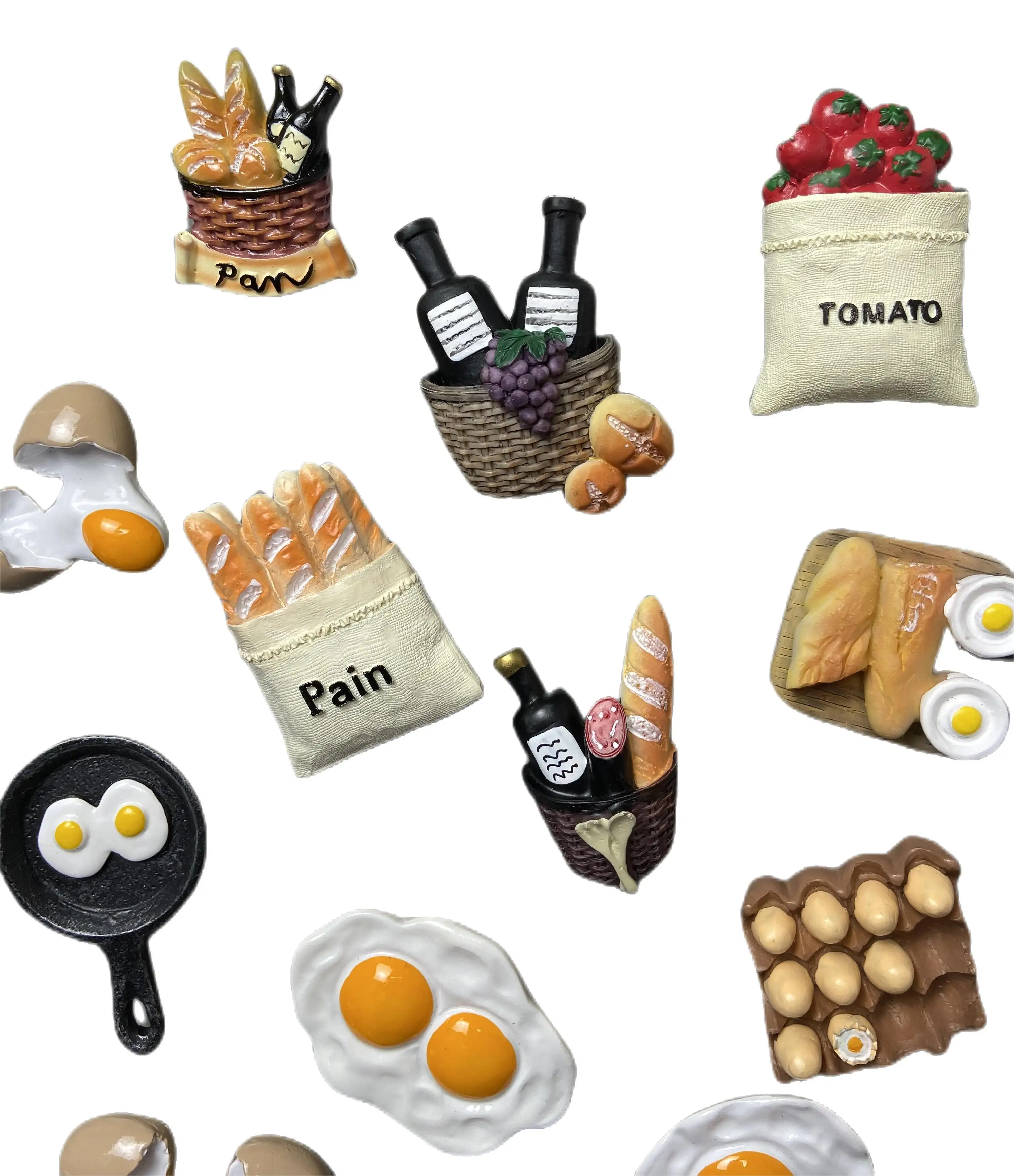 Özelleştirilmiş makul fiyat 3D fransız ekmek Polyresin mıknatıslar gıda reçine Custom Made buzdolabı mıknatısı epoksi hatıra buzdolabı için