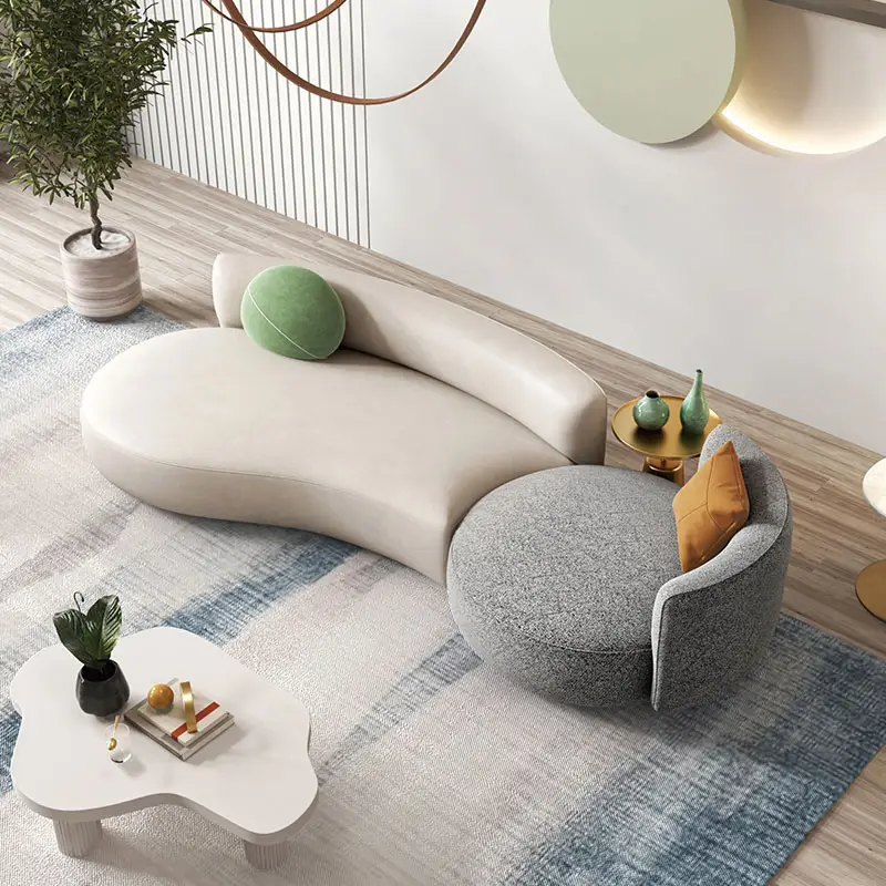 Spezielles Design Schönheits salon im modernen Stil Hochwertiges Sofa aus weißem Samt Apartment 6-Sitzer Freizeit Curved Lazy