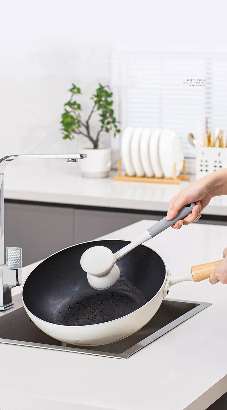 Eco-Friendly Long Kitchen Dish Brush PP Material Soap Dispensing Brushes for Home Cleaning Hand-Designed Sponge Style