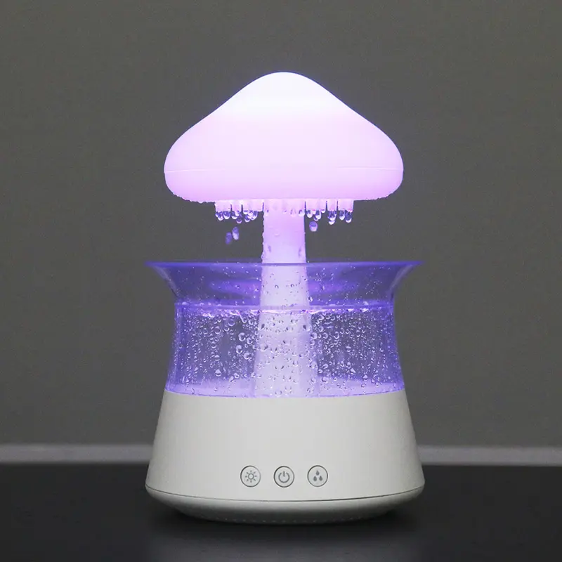 Colorful light baby sleeping help white noise machine water droplet sounds dripping air diffuser mushroom rain cloud humidifier