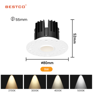 1インチラウンドライト<span class=keywords><strong>LED</strong></span>コブダウンライトアンチグレアカットアウト25.4mm埋め込み式TrimTrimlessスポットライト天井9WLed小穴ダウンライト - Product Image 6