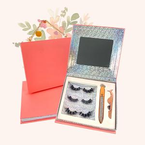 Hochwertige weiche natürliche gefälschte Wimpern mit Klebe set 3 Arten flauschige Custom Eye Lash Box mit Pinzette