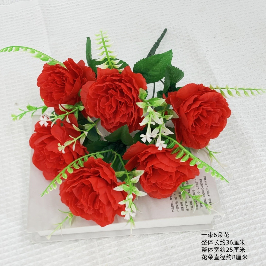 6 têtes de pivoine diamant - rouge éclatant