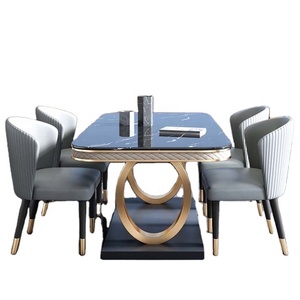 2021 New Rectangular Italian Marble Top Dining <strong>Table</strong> <strong>Set</strong> with 6 Seater - Product Image 1