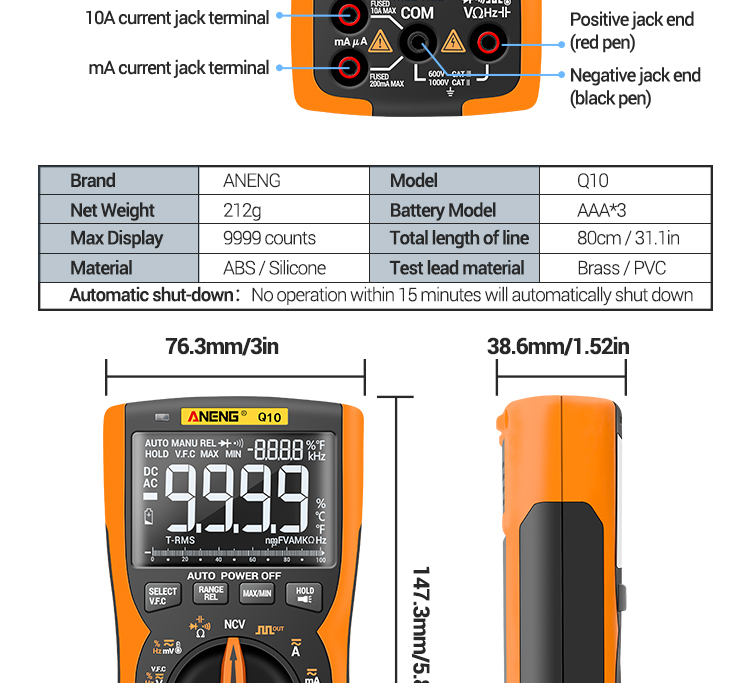 ANENG Q10 Pro Digital Multimeter 9999 Professional Tester Multimetro True RMS Analog DIY Transistor NCV Testers Lcr Meter