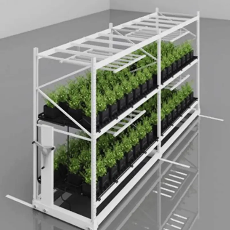 Sistema di rack di coltivazione verticale per frutta e verdura idroponica per serra mobile a binario di guida multi-spans