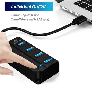 4端口USB 3.0集线器，带独立开/关开关，适用于笔记本电脑的高速数据传输多USB扩展器