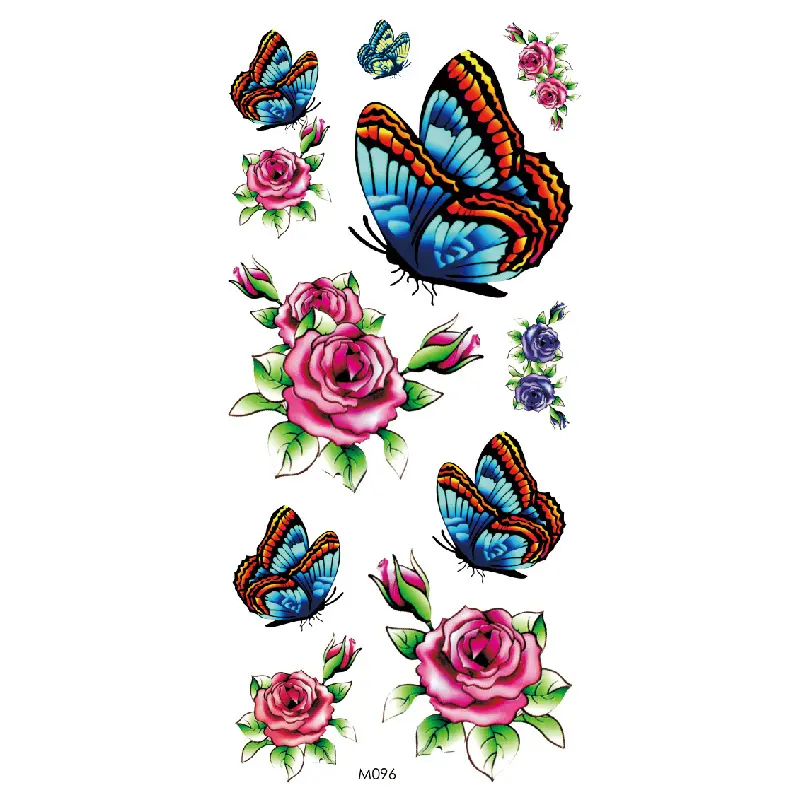 Rose fleur papillon femmes tatouage 3D autocollant étanche temporaire