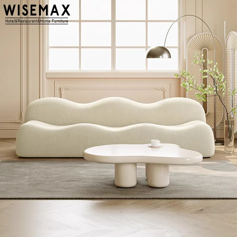 WISEMAX-sofá de tela minimalista para hotel, villa, sala de estar, hogar, marco de madera sólida ondulada, 3 asientos