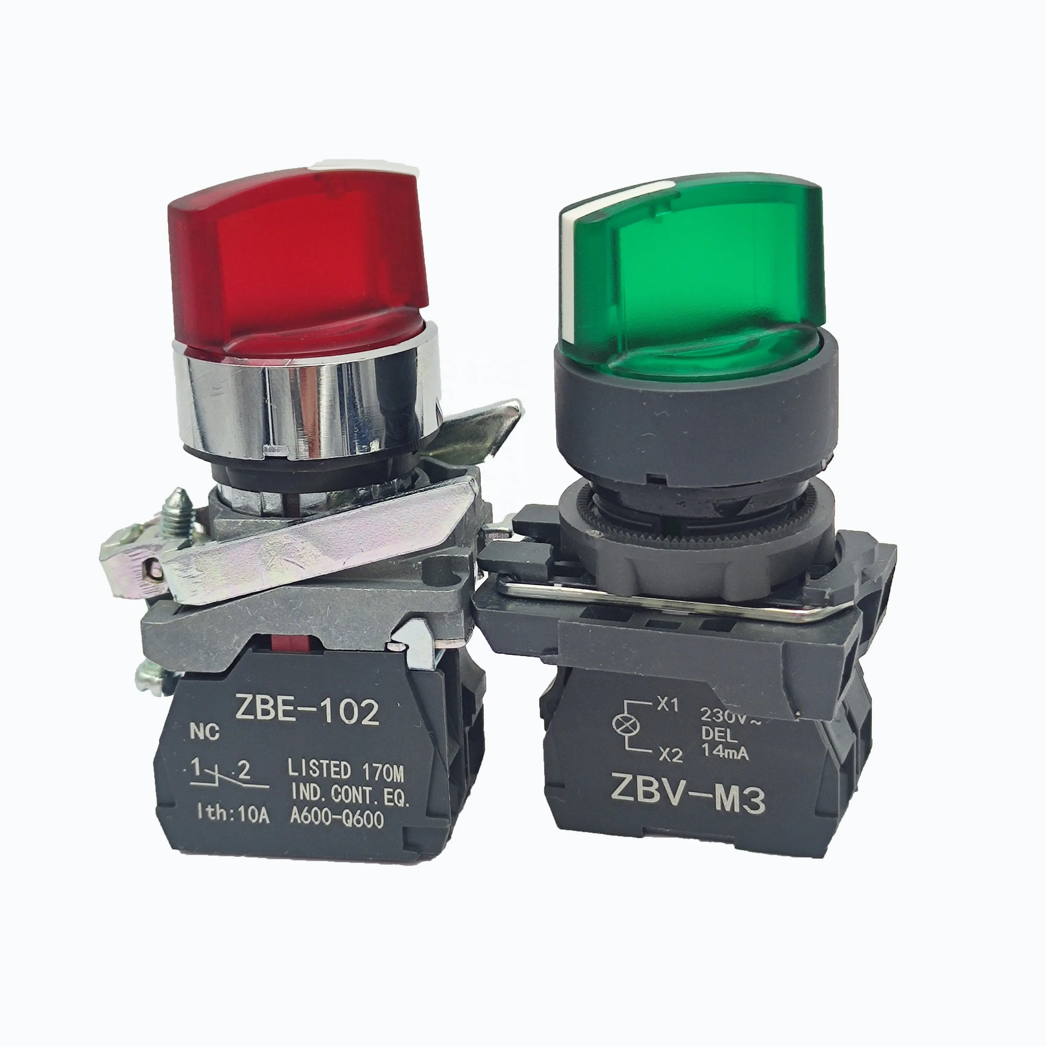 Interruptor giratório de metal 230v, interruptor de luz vermelha com duas posições sem + nc led, interruptor de botão com indicador