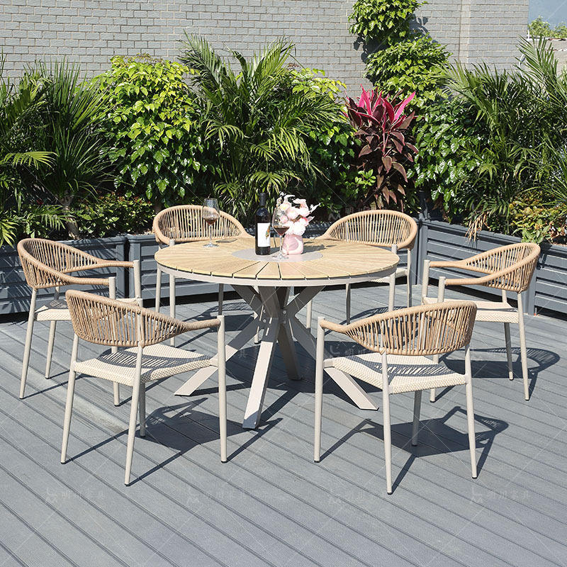 6 lorraine chair-120 plastic wood round table