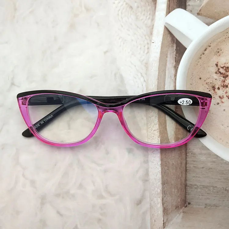 도매 디자이너 여성 투명 PC 고양이 눈 프레임 돋보기 안경 안티 블루 라이트 안경