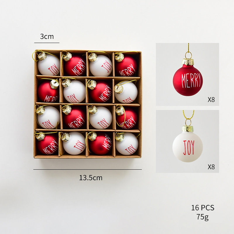 Ensemble de boules de Noël 3CM - Rouge et Blanc - Joyeux Noël