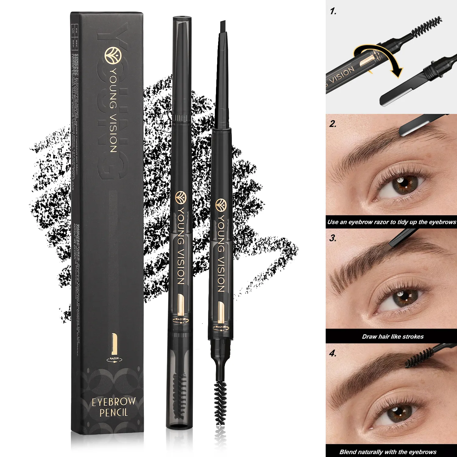 Multifunctional Makeup Double Head 3-in-1 Brow Pencil Sweatproof Waterproof Long Lasting Eyebrow Pencil With Brush And Razor