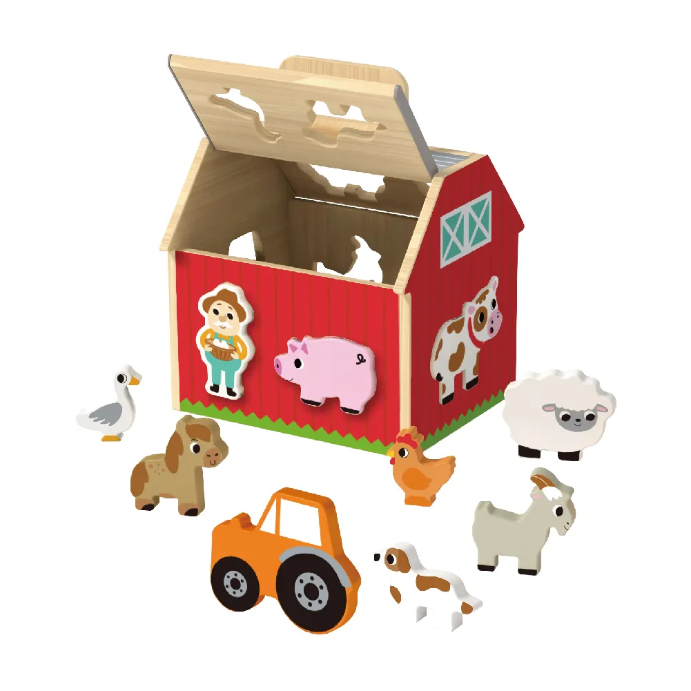 Venta al por mayor animales de granja educación temprana juguete de aprendizaje Diy escena de madera Casa de granja juguete rompecabezas cubo