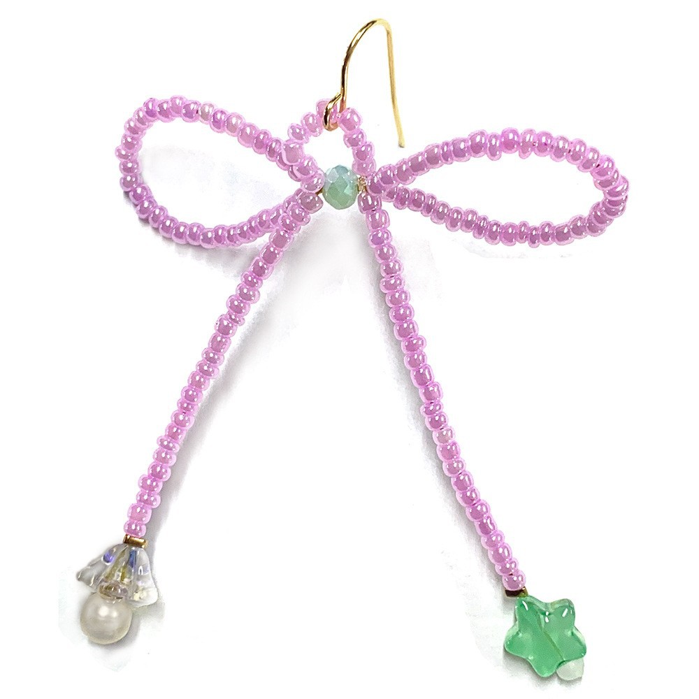 Boucle d'oreille unique rose et violette