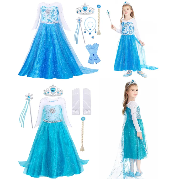 Halloween Cosplay abiti Elsa Costume bambini ragazze principessa costumi Rapunzel Anna Elsa Snow White Fancy Dress con gioielli giocattolo