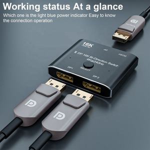 Conmutador de vídeo 1 en 2 salidas 2 en 1 16K 60Hz 8K 60Hz 4K 144Hz 240Hz 2 puertos Displayport DP interruptor bidireccional divisor