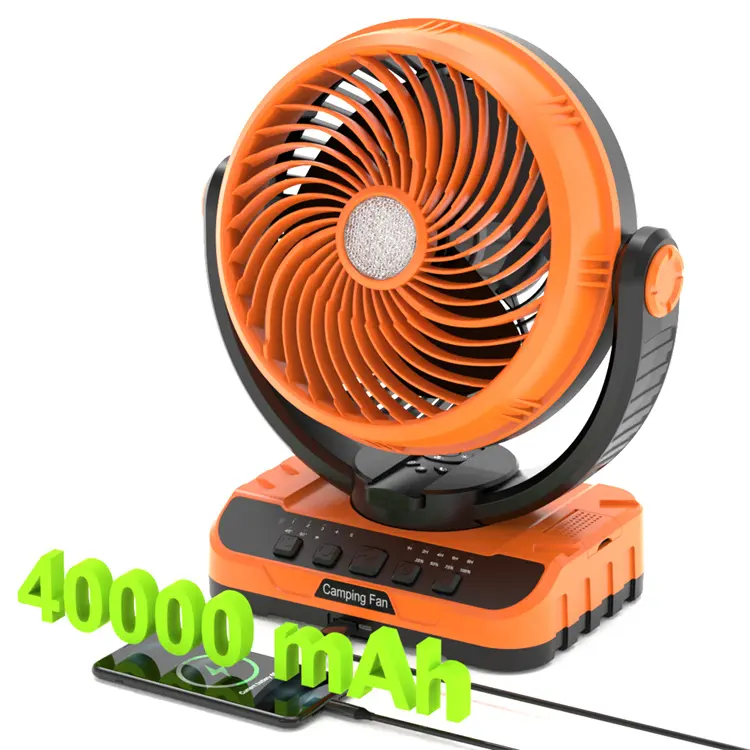 Ventilador de mesa recarregável portátil com bateria de 40000mAh, design 2 em 1 atualizado, com capacidade para pendurar ciclones de emergência