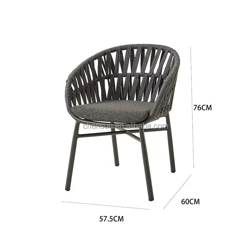 High-end cadeira corda lazer mobiliário jardim nova tecelagem ao ar livre braço empilhamento cadeira com almofada