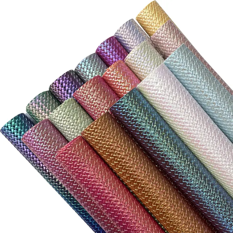 Estera de paja de arcoíris brillante de 0,9mm de grosor, cuero de grano para hacer servilletas de papel y posavasos individuales