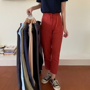 女纯色夏季长裤高腰及踝宽松直筒长裤女休闲棉麻哈伦裤 - Product Image 2