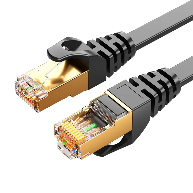 Cable de red de parche plano Cat7 Ethernet, 100 pies, blindado, chapado en oro