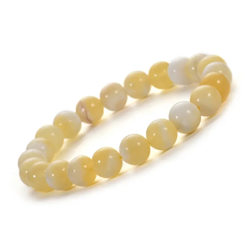 Pulseira de pedra suave 8mm, pedra natural redonda, mel, amarelo, jade, elástica, joias para mulheres