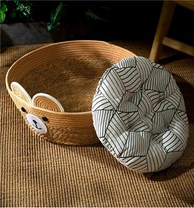 El yapımı doğal Rattan kedi yatak yavru soğutma ve güzel beşik için çıkarılabilir yastık ve baskılı desen - Product Image 3