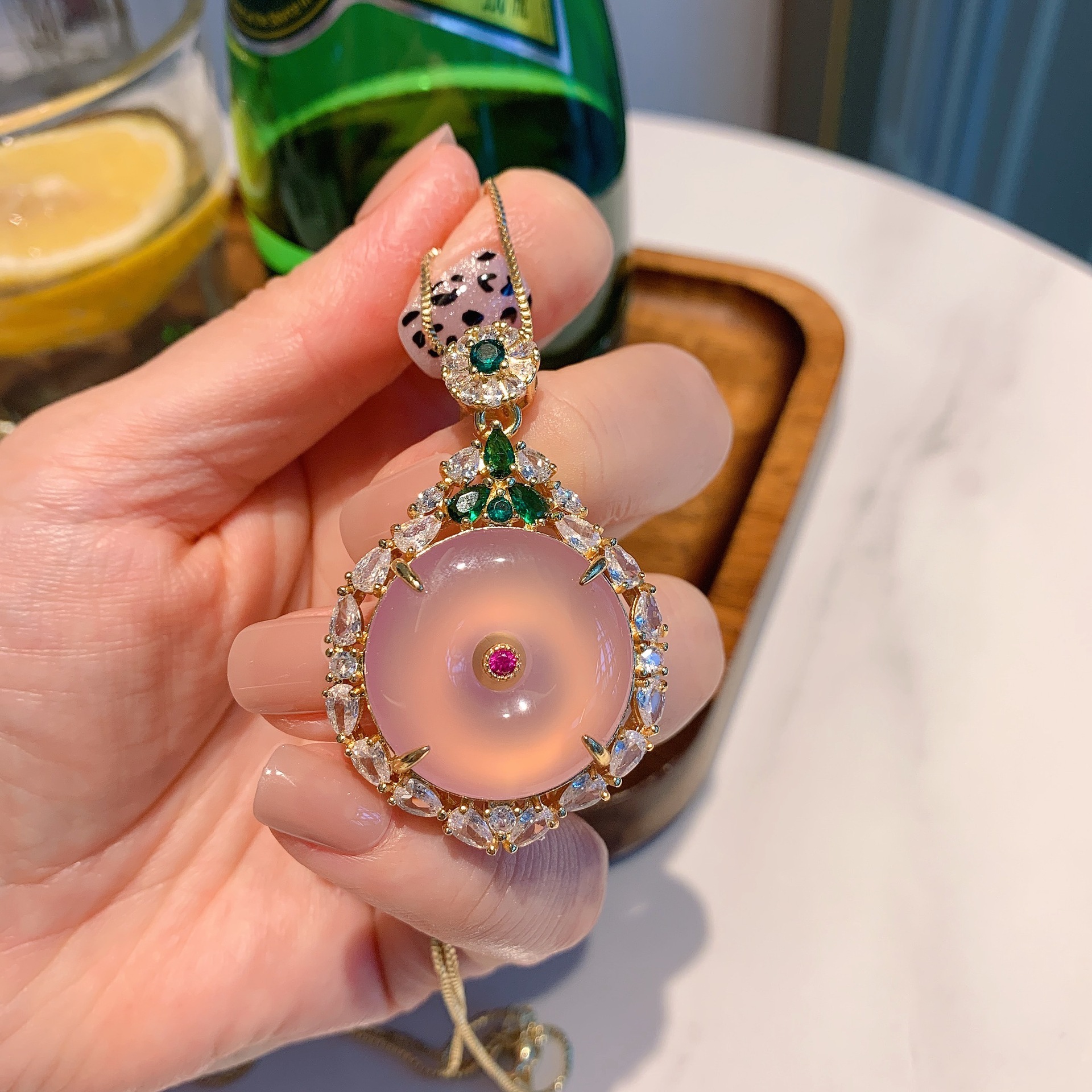 Gold chalcedony peace buckle